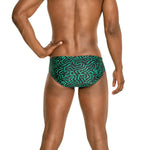 Speedo Race Maze Brief Swimsuit - A black swimsuit with a green maze pattern on it.