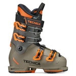 Tecnica Junior Mach 1 Ski Boot 2026 - A gray and orange ski boot with a black strap and buckle, featuring the brand name "Tecnica" in black and orange letters on the side.