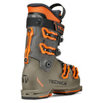 Tecnica Junior Mach 1 Ski Boot 2026 - A gray and orange ski boot with a black strap and buckle, featuring a Tecnica logo on the side.