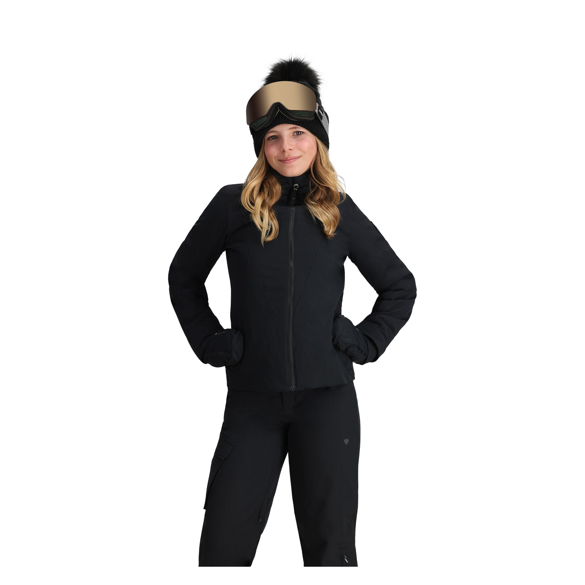 Obermeyer Teen Girls' Rylee Insulated Jacket 2025 - Black jacket with a high collar and zippered pockets on both sides.