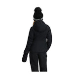 Obermeyer Teen Girls' Rylee Insulated Jacket 2025 - A black insulated jacket with a hood, featuring a white and grey checkered pattern on the left chest area.