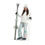 Obermeyer Teen Girls' Rylee Insulated Jacket - A pastel pink and green snowboard jacket with a fur-lined hood, zippered pockets, and a black zipper.