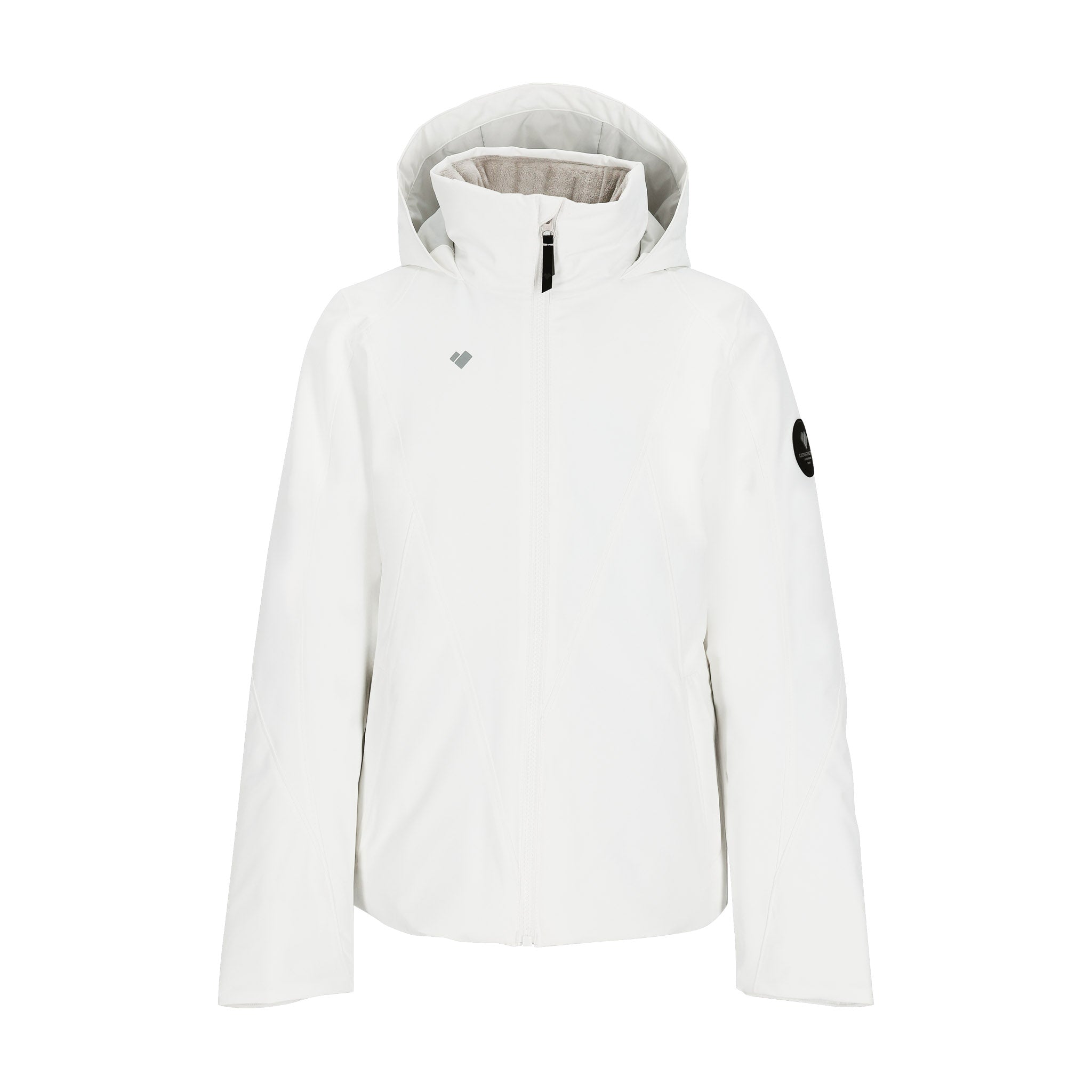 Obermeyer Teen Girls' Rylee Insulated Jacket 2025 - A white jacket with a hood, featuring a small gray logo on the left chest area.