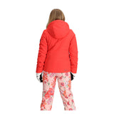 Obermeyer Teen Girls' Rylee Insulated Jacket 2025 - A coral-colored jacket with a hood, featuring black accents on the sleeves and chest.