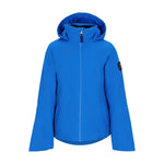 Obermeyer Teen Girls' Rylee Insulated Jacket 2025 - A royal blue jacket with a hood, featuring a black zipper and two zippered pockets on the front.