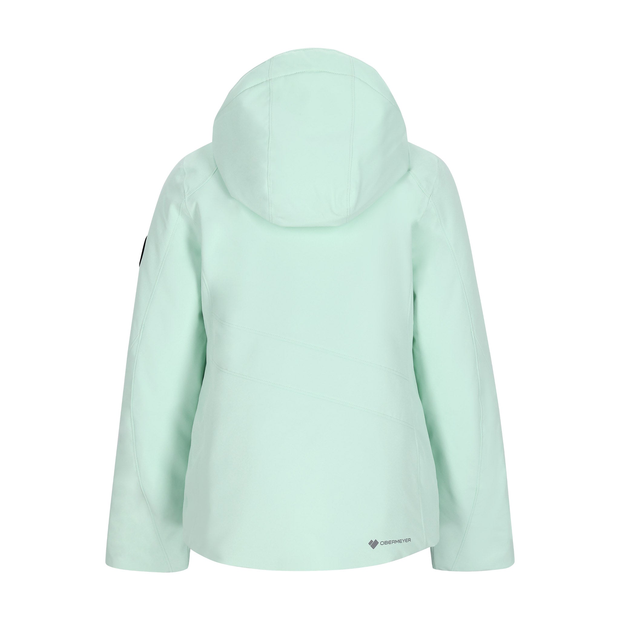 Obermeyer Teen Girls' Rylee Insulated Jacket 2025 - A mint green jacket with a hood, featuring black accents on the sleeves and chest.