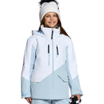 Girls' insulated jacket in light blue and white with full zip and hood