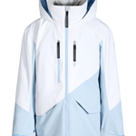 Light blue insulated hooded jacket with full zip and vertical chest pockets