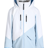 Light blue insulated hooded jacket with full zip and vertical chest pockets