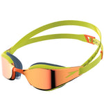 Speedo Fastskin Hyper Elite Mirror Goggle - A mirrored lens goggle with a sleek, aerodynamic design and a strap that wraps around the head.