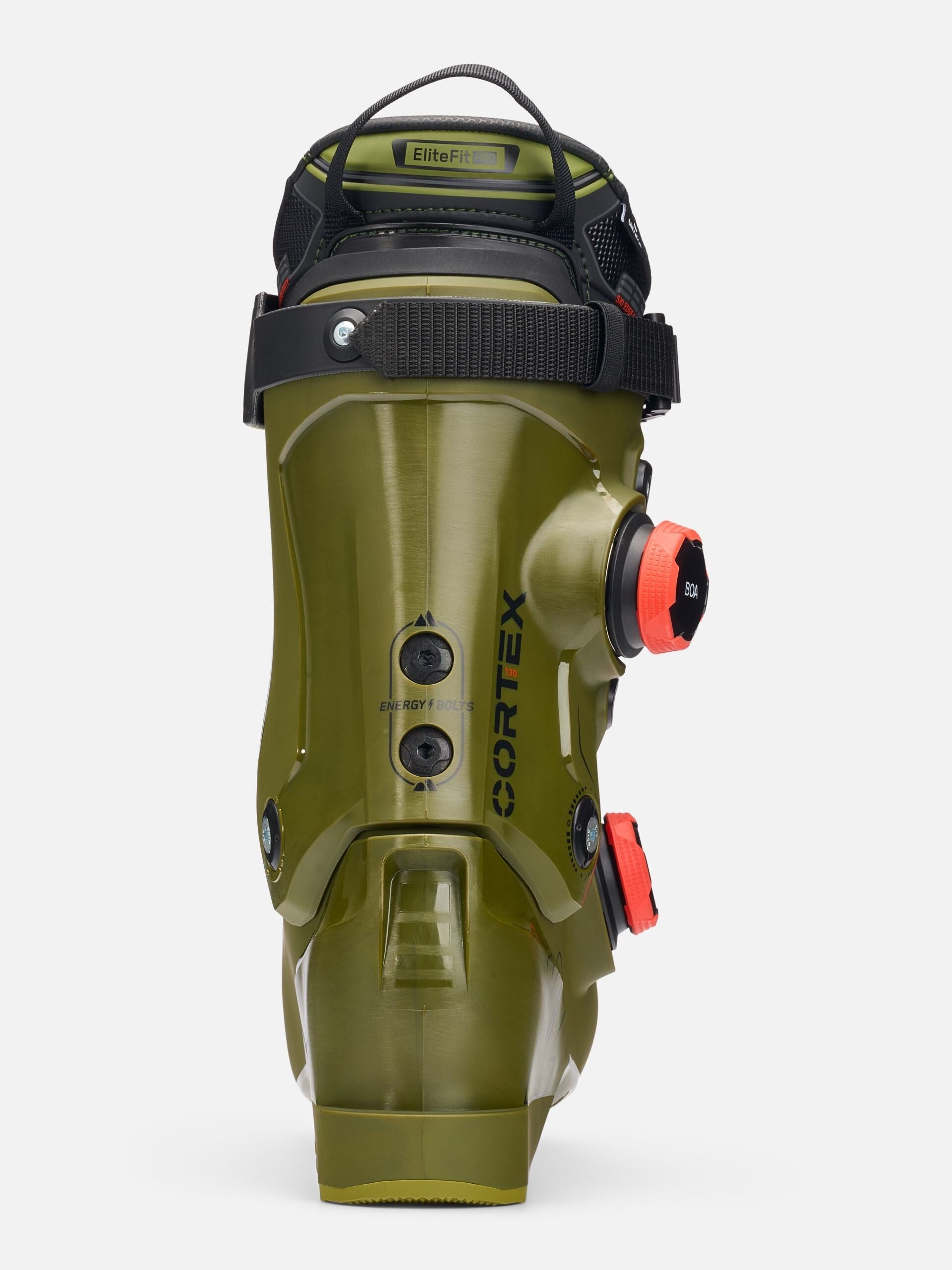 K2 Cortex 130 Zonal BOA ski boots feature a dark green color and distinctive design.
