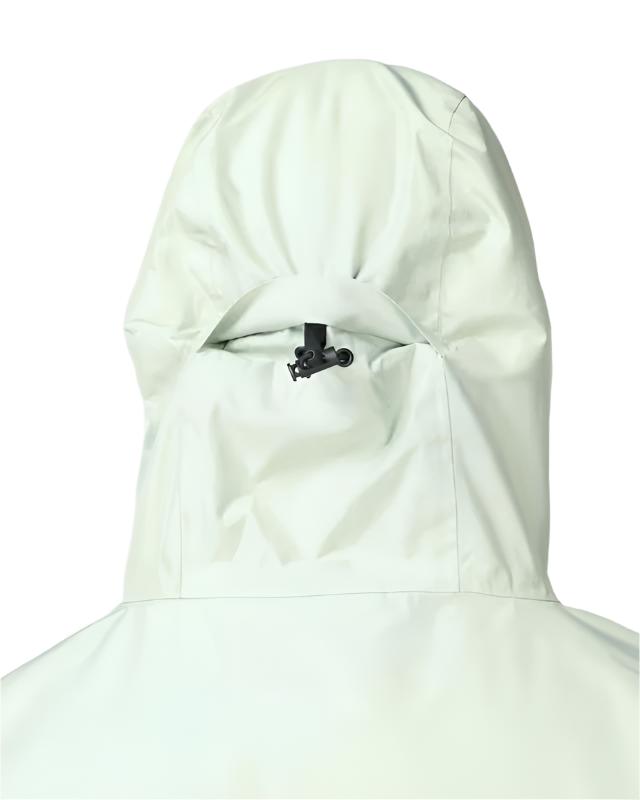 Beyond Medals Anorak 2L Shell Jacket 2024 - A white jacket with a hood, featuring a black zipper and adjustable cuffs.