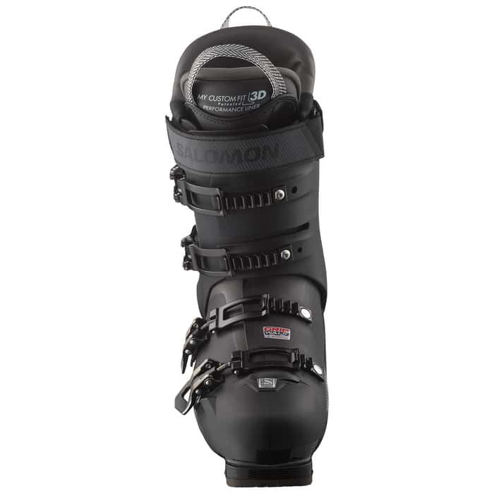 Salomon S Pro MV 110 Ski Boots 2024 - Black ski boots with a textured pattern on the side and silver buckles.
