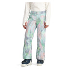 Obermeyer Girl's Brooke Print Pant 2025 - Pastel-colored geometric print snow pants with a white background and pink, green, and blue shapes.