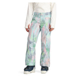 Obermeyer Girl's Brooke Print Pant 2025 - Pastel-colored geometric print snow pants with a white background and pink, green, and blue shapes.