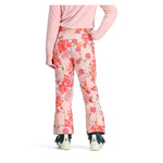 Obermeyer Girl's Brooke Print Pant 2025 - A pair of pink snow pants with a floral print featuring red, orange, and green flowers.