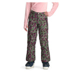 Obermeyer Girl's Brooke Print Pant 2025 - A green snow pant with a purple and white abstract pattern.