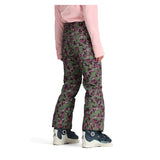 Obermeyer Girl's Brooke Print Pant 2025 - A pair of green snow pants with a purple and white abstract pattern.
