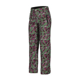 Obermeyer Girl's Brooke Print Pant 2025 - A pair of green snow pants with a repeating pattern of pink and white stripes.
