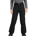 Obermeyer Girl's Brooke Insulated Pant 2025 - Black snow pants with white zipper and logo on left leg pocket.