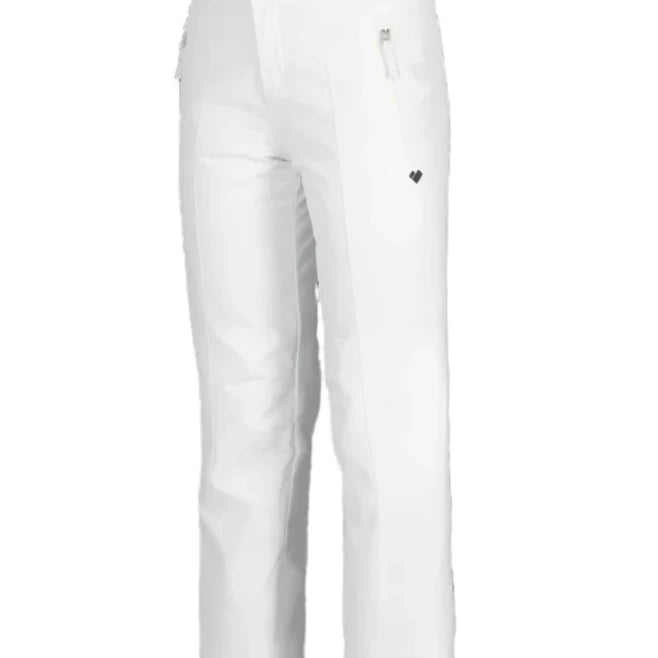 Obermeyer Girl's Brooke Insulated Pant 2025 - White snow pants with a small black logo on the left thigh.