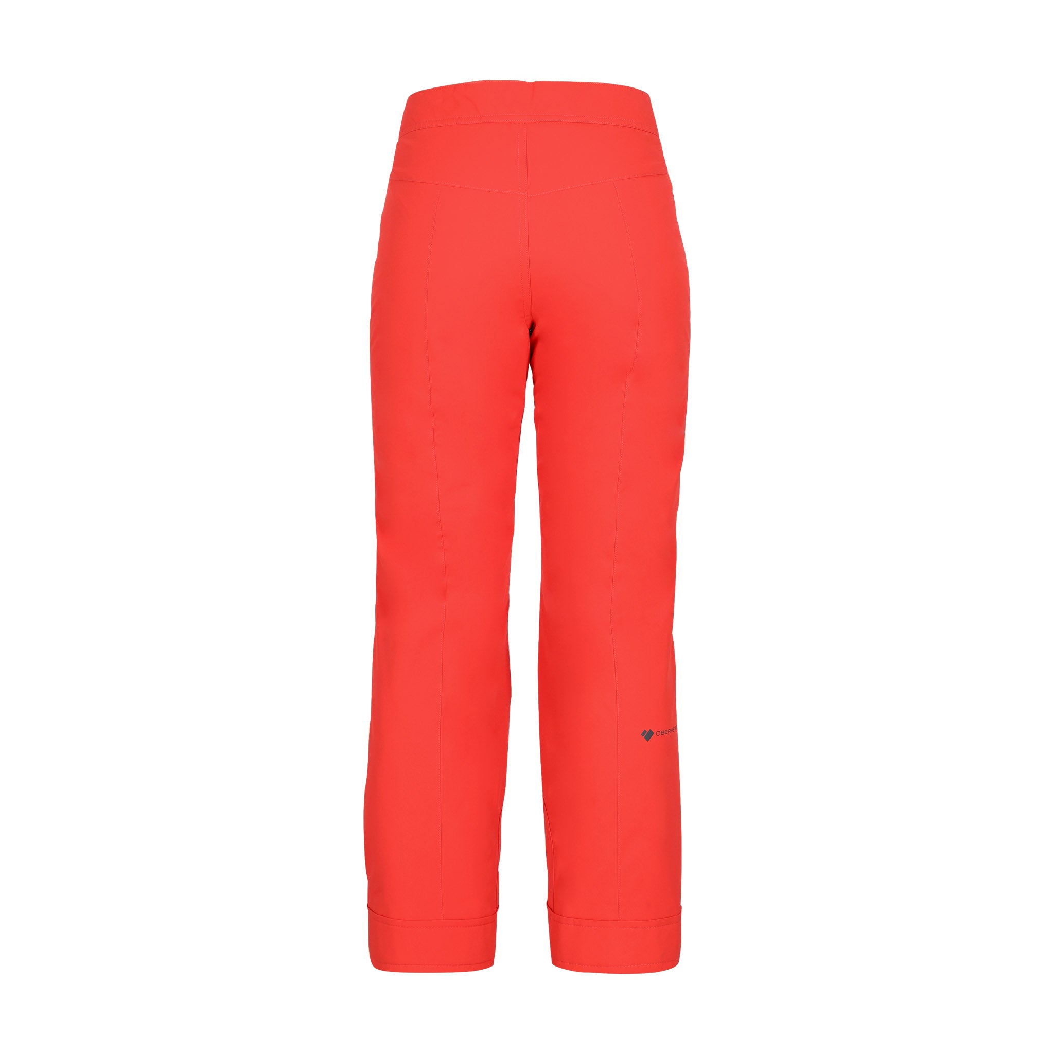 Obermeyer Girl's Brooke Insulated Pant 2025 - A pair of coral-colored ski pants with a subtle pattern and cuffed hems.