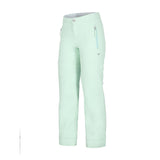 Obermeyer Girl's Brooke Insulated Pant 2025 - A pair of mint green snow pants with a zippered pocket on the right thigh and a small silver zipper pull.