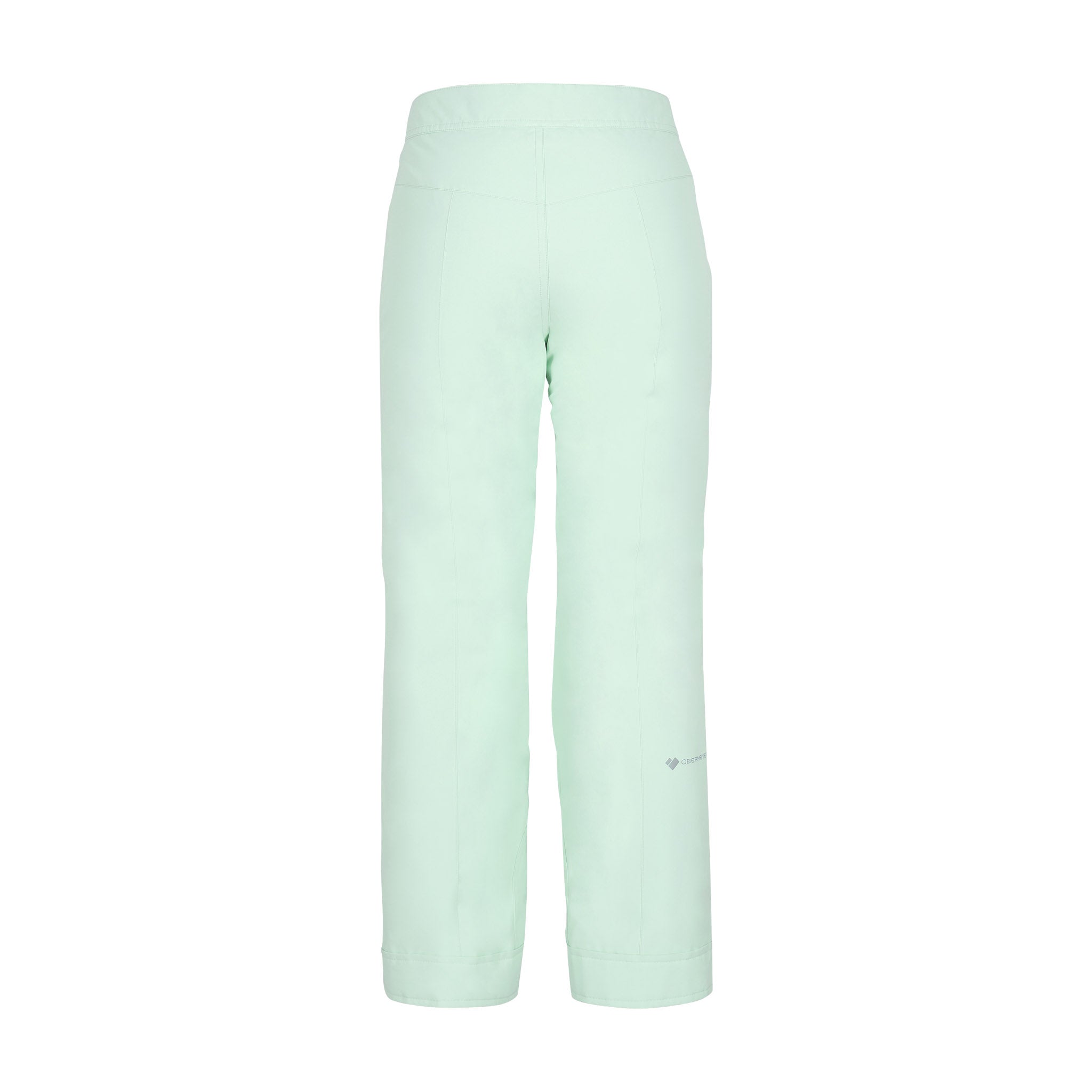Obermeyer Girl's Brooke Insulated Pant 2025 - A pair of light blue snow pants with a subtle pattern and cuffed ankles.