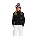 Obermeyer Girl's Furry Fleece Top - A black fleece top with a furry texture and a high collar.