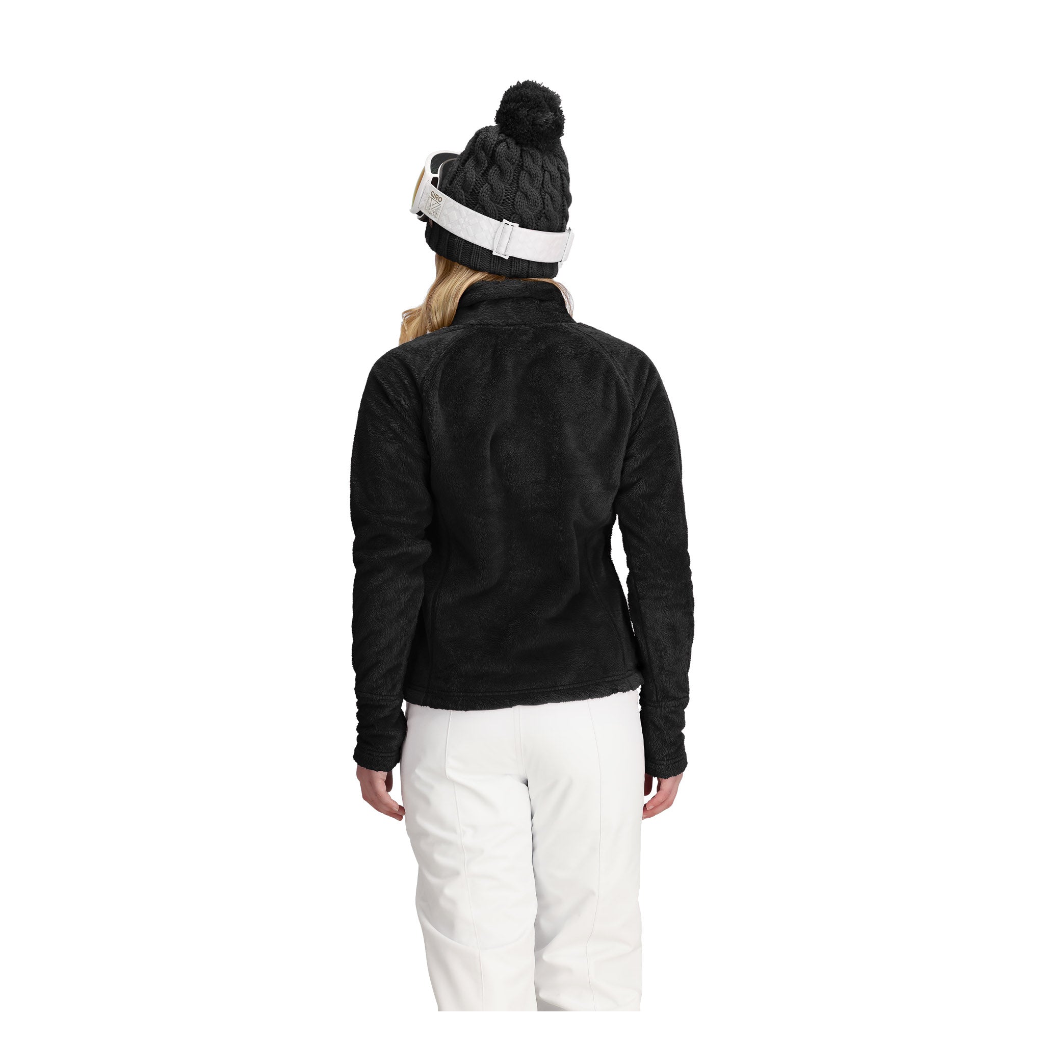 Obermeyer Girl's Furry Fleece Top - A black fleece top with a furry texture and a high collar.
