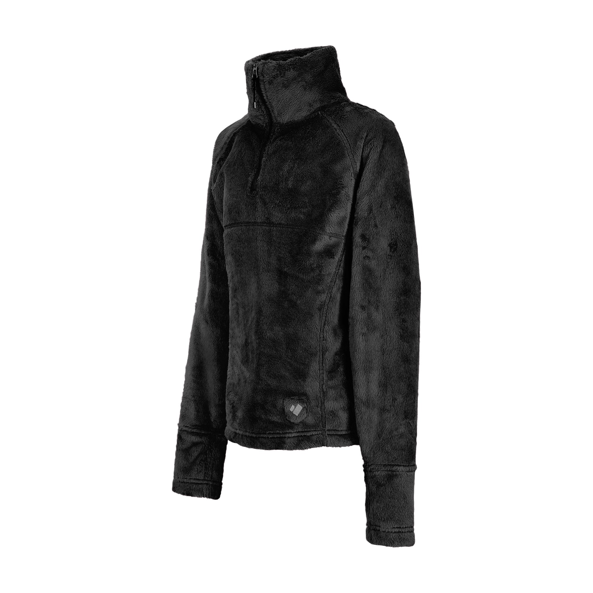 Obermeyer Girl's Furry Fleece Top 2025 - A black fleece top with a high collar and zipper closure.