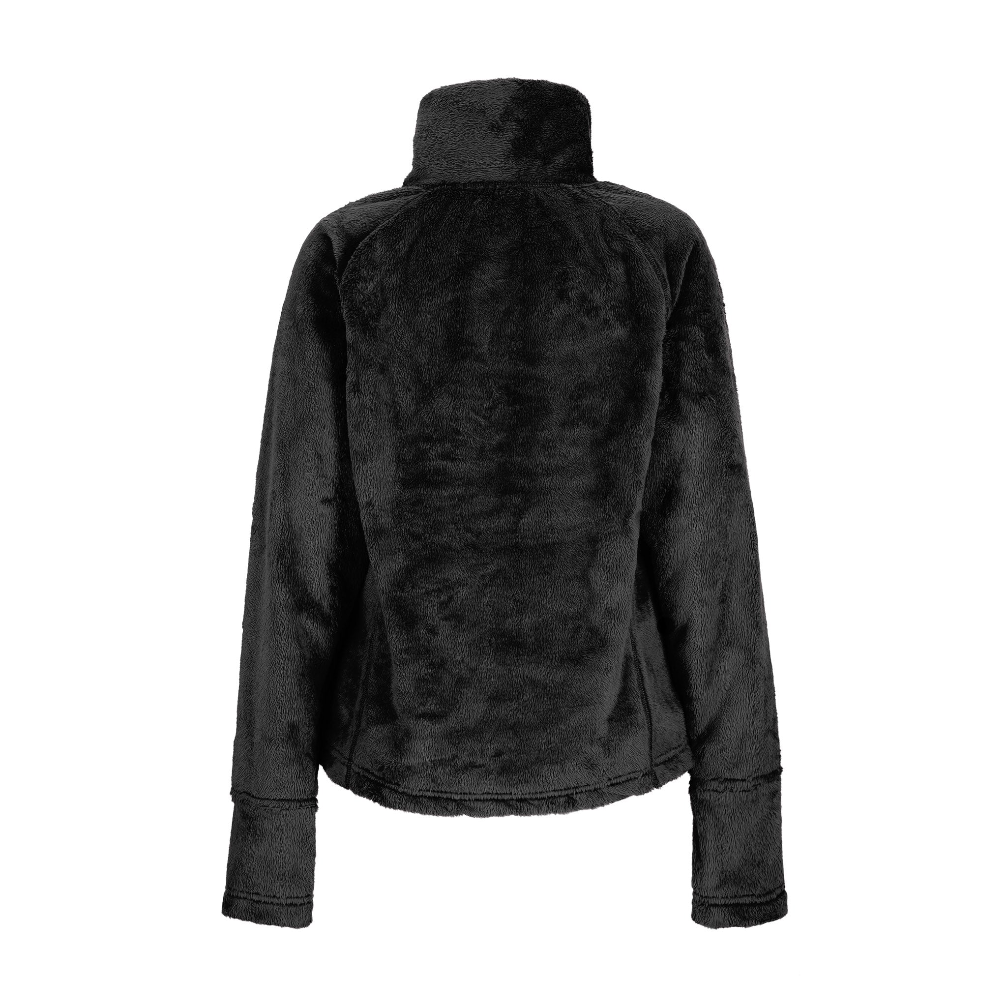 Obermeyer Girl's Furry Fleece Top - A black fleece top with a high collar and long sleeves, featuring a fuzzy texture throughout.