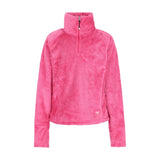 Obermeyer Girl's Furry Fleece Top 2025 - A bright pink fleece top with a high collar and zipper at the neck, featuring a small logo on the bottom right side.