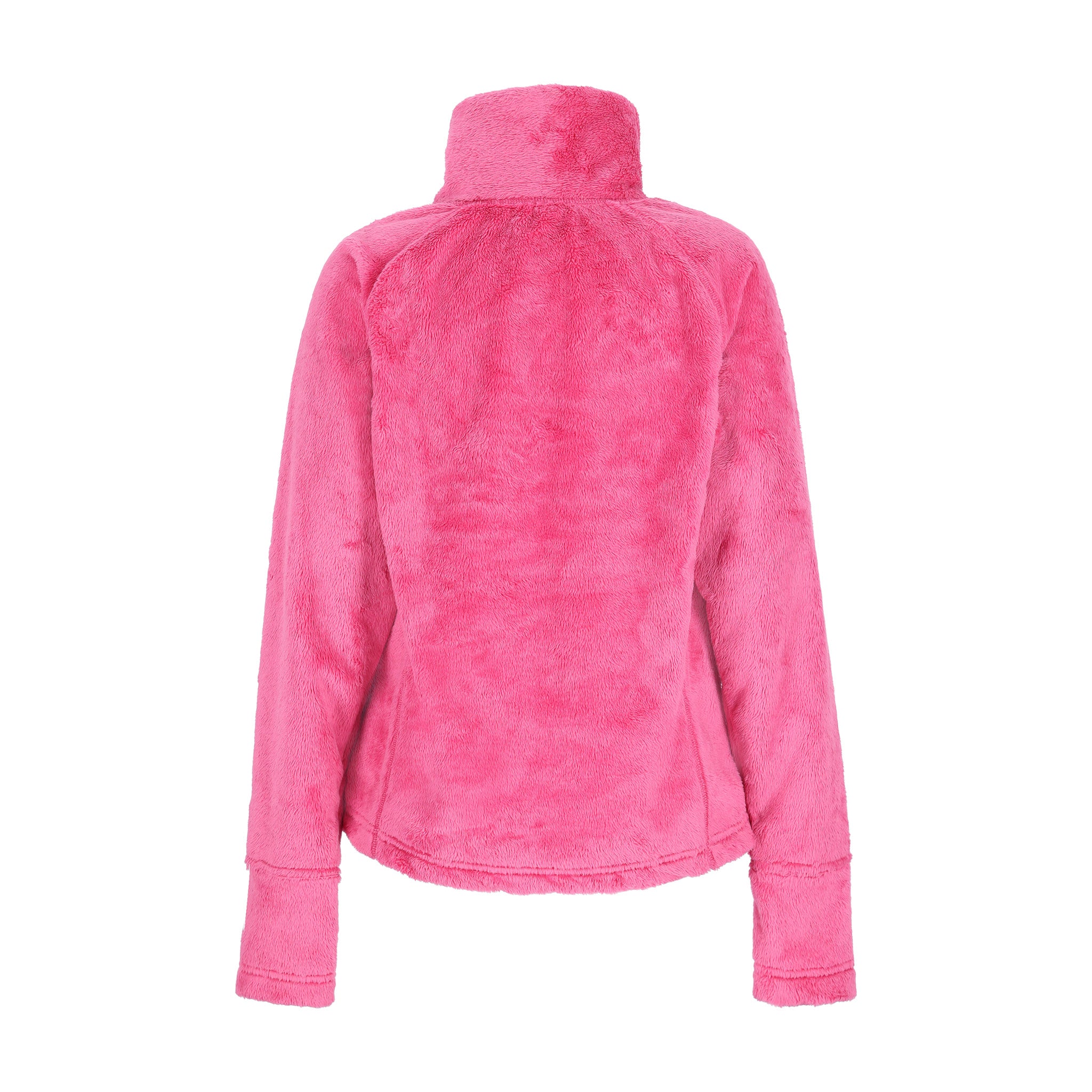 Obermeyer Girl's Furry Fleece Top 2025 - A bright pink fleece top with a high collar and long sleeves, featuring a soft fuzzy texture.