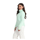 Obermeyer Girl's Furry Fleece Top 2025 - A mint green fleece top with a high collar and two front pockets, featuring a small logo on the left chest pocket.