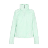Obermeyer Girl's Furry Fleece Top 2025 - A mint green fleece top with a high collar and zipper closure, featuring a small white logo on the bottom right side.