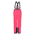 Killtec Girls Functional Bib Pant 2025 - A pair of pink snow pants with black accents and adjustable suspenders.