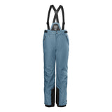 Killtec Girls Functional Bib Pant 2025 - A pair of light blue snow pants with black accents and adjustable suspenders.