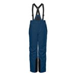 Killtec Boys Functional Bib Pant 2025 - A pair of navy blue snow pants with a bib design and adjustable straps, featuring black accents on the pockets and fly.