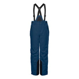 Killtec Boys Functional Bib Pant 2025 - A pair of navy blue snow pants with a bib design and adjustable straps, featuring black accents on the pockets and fly.