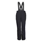 Killtec Women's Erielle Detachable Suspender Pant 2025 - Black snow pants with a subtle pattern of thin white lines on the side seams and black suspenders attached to the waistband.