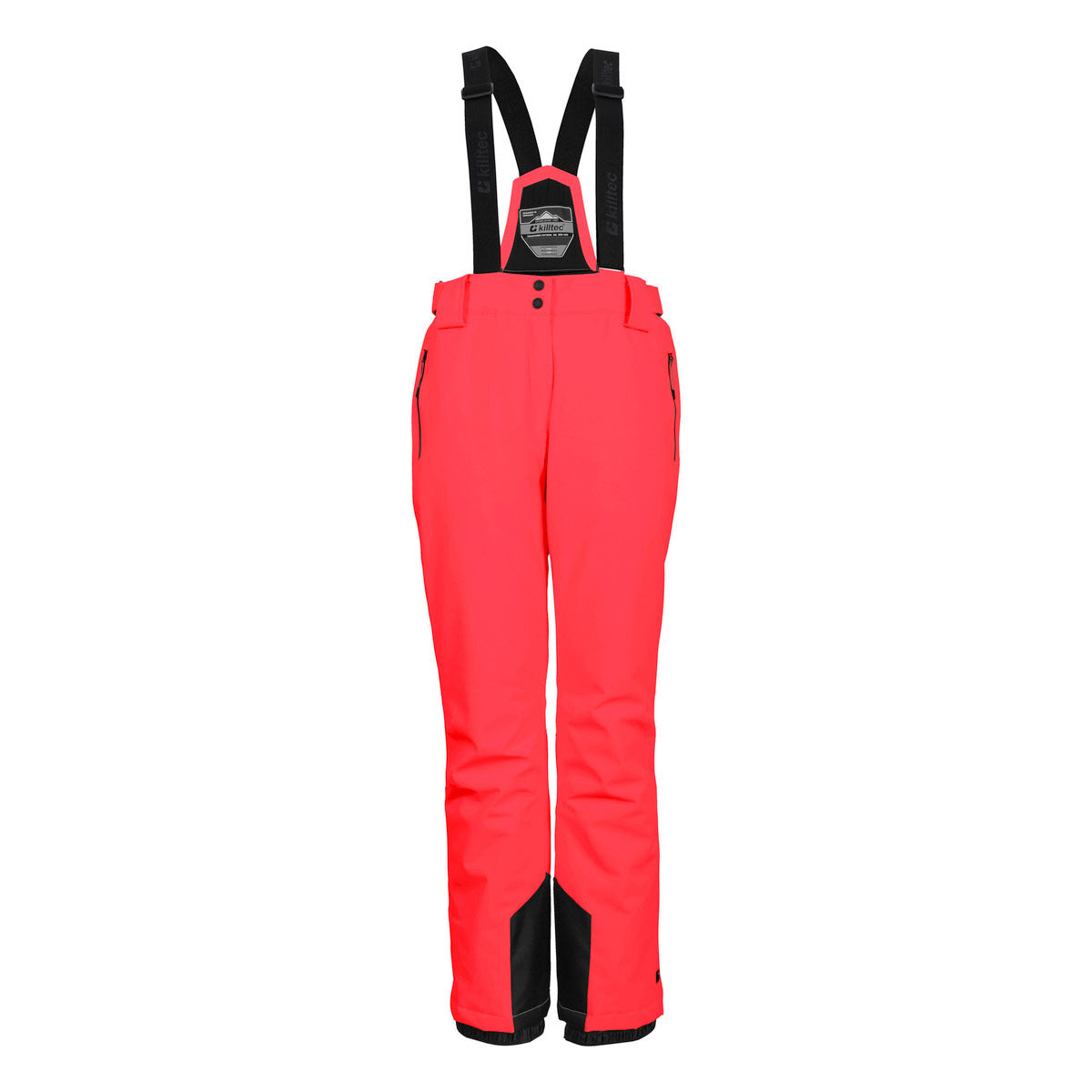 Killtec Women's Erielle Detachable Suspender Pant 2025 - A pair of women's snow pants with black detachable suspenders and a zippered pocket on the side.