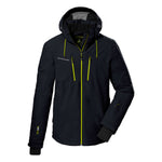 Killtec KSW 44 Insulated Jacket 2025 - A black jacket with a hood, featuring neon green zippers and accents on the front pockets.