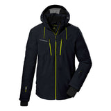 Killtec KSW 44 Insulated Jacket 2025 - A black jacket with a hood, featuring neon green zippers and accents on the front pockets.