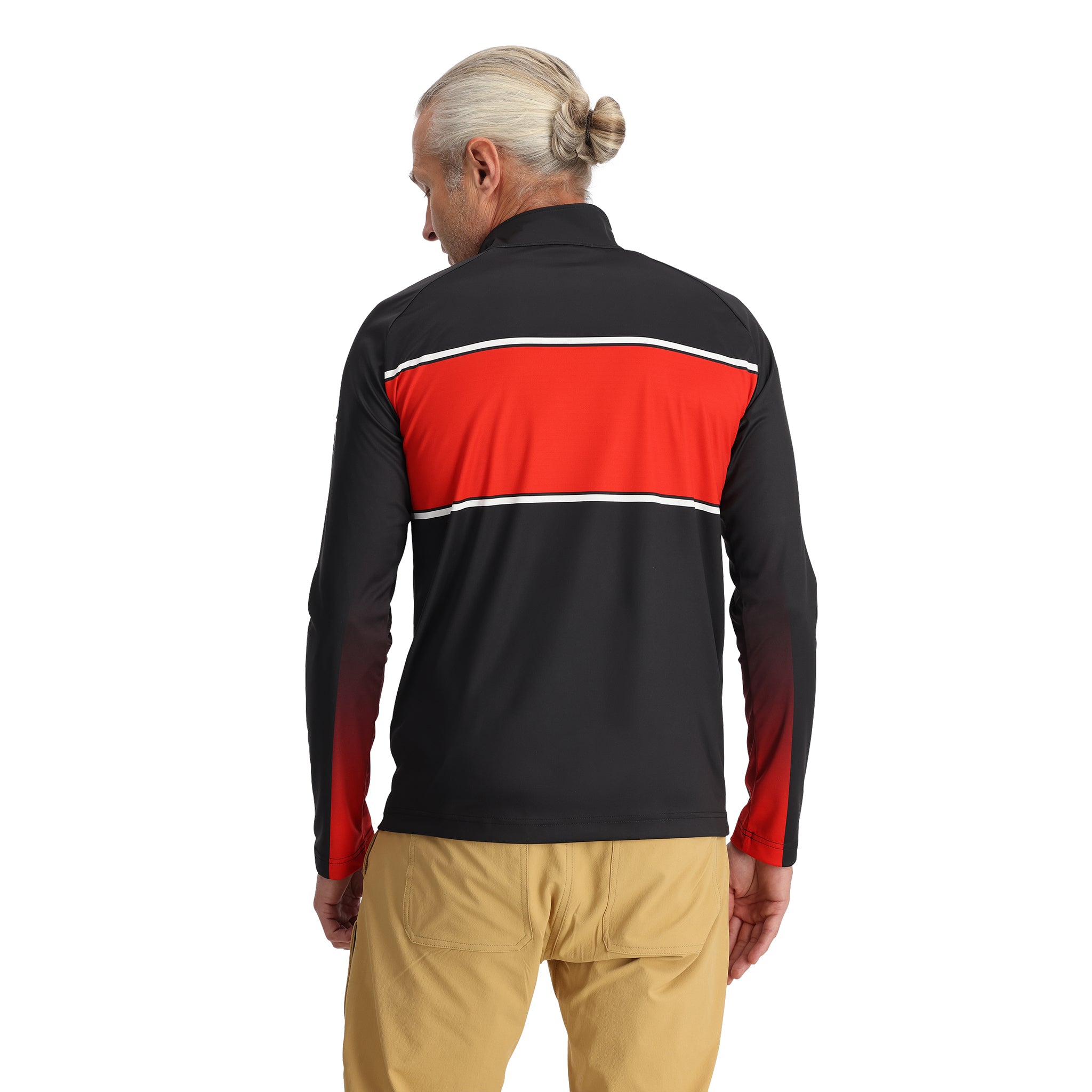 Spyder Men's Paramount 1/2 Zip Top - Black top with red and white stripe across chest.
