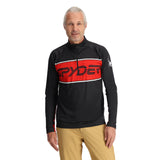 Spyder Men's Paramount 1/2 Zip Top - Black top with red and white stripe across chest, zip closure at neck.