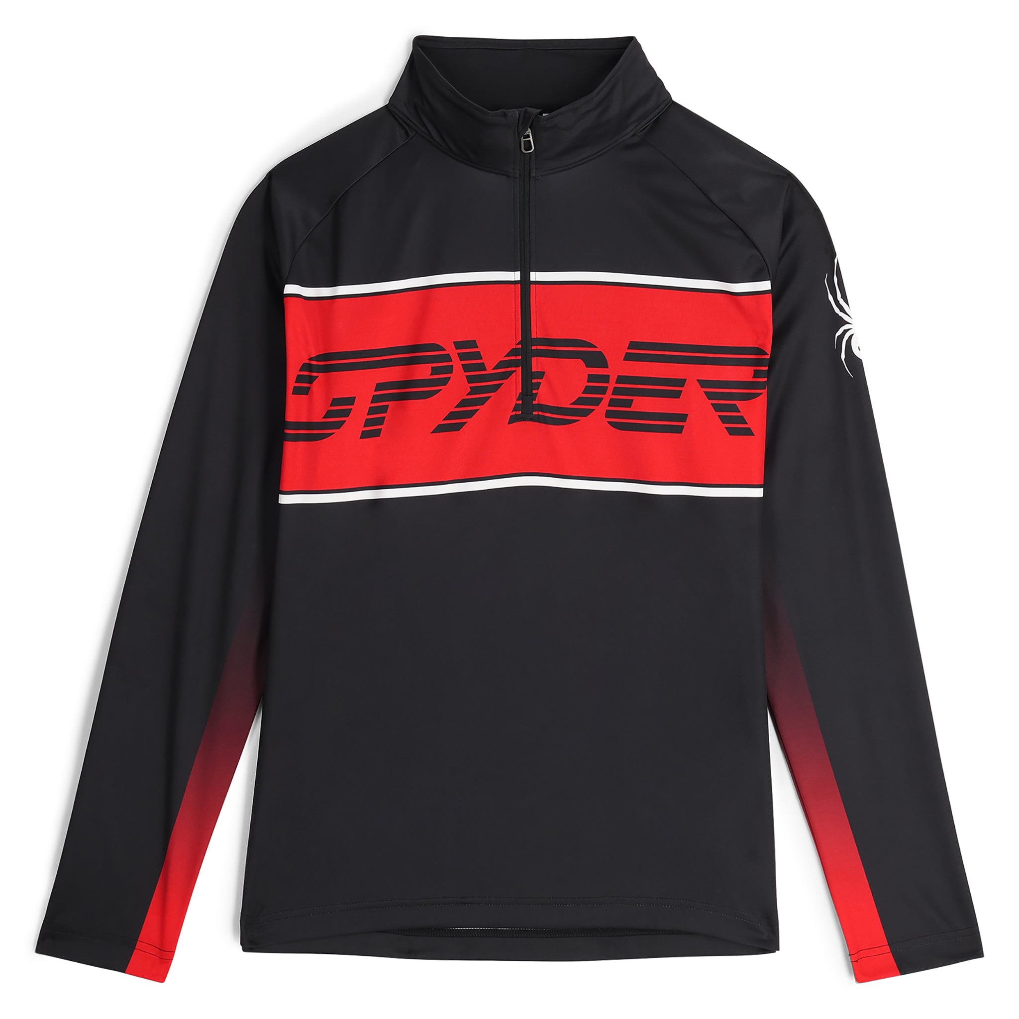 Spyder Men's Paramount 1/2 Zip Top 2025 - Black top with red and white stripes on chest, zip closure at neck.
