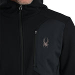 Spyder Bandit Hooded Jacket 2025 - A black jacket with a hood, featuring a small embroidered spider logo on the left chest area.