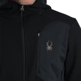 Spyder Bandit Hooded Jacket 2025 - A black jacket with a hood, featuring a small embroidered spider logo on the left chest area.