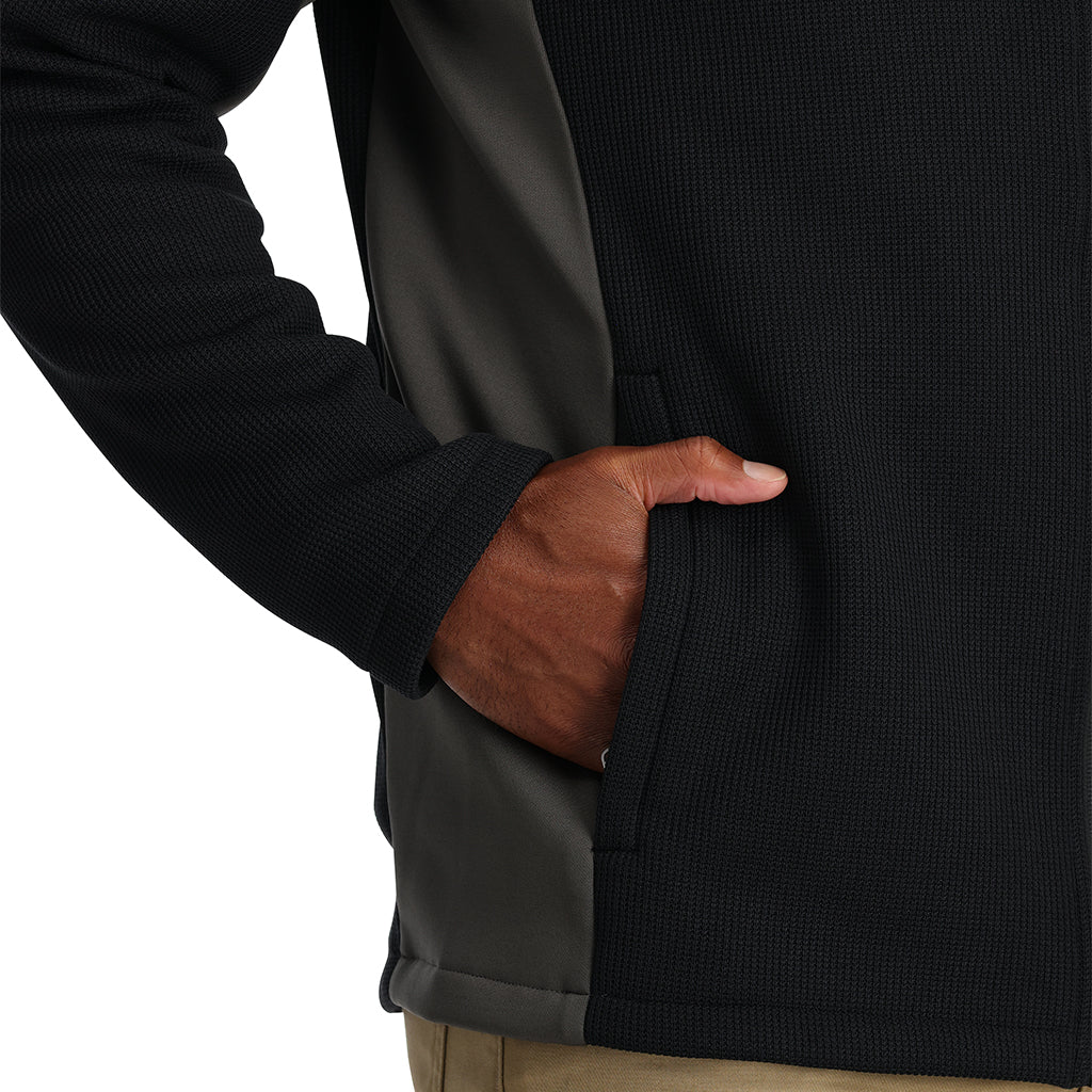 Spyder Men's Bandit Full-Zip Fleece Jacket - A black fleece jacket with a zippered chest pocket and a full-zip front.